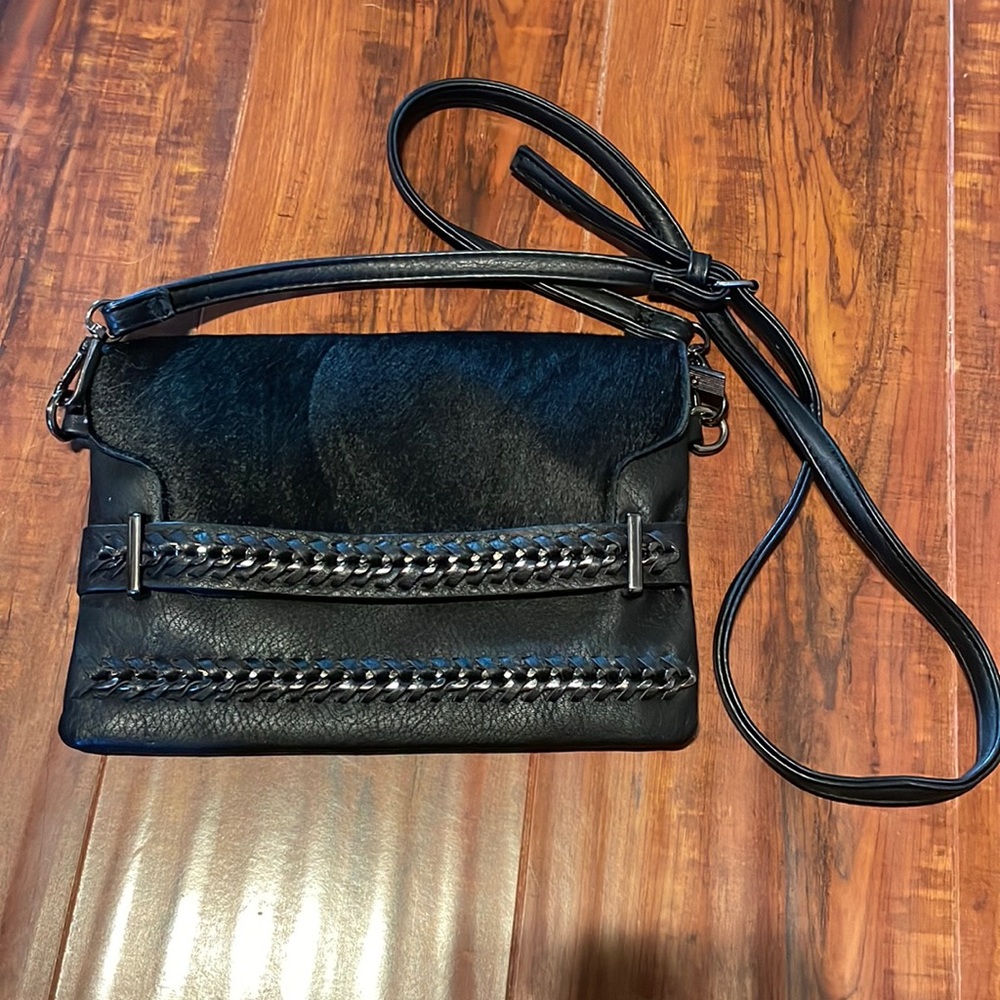 Sondra Robert’s Black leather/cowhide crossbody